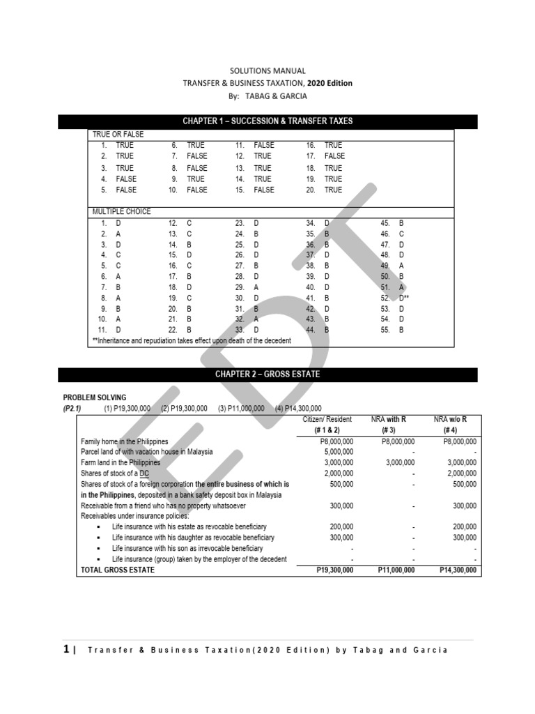 Chapter 1 Succession & Transfer Taxes Solutions Manual Transfer