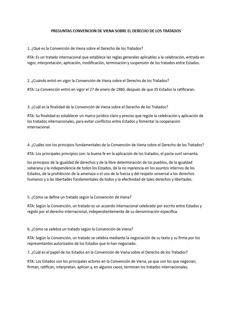 Preguntas Convencion de Viena Derecho de Los Tratados | PDF | Tratado ...