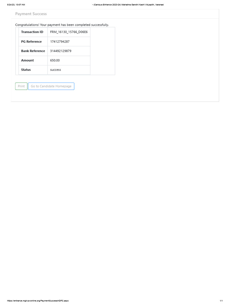 (Campus Entrance 2023 24) Mahatma Gandhi Kashi Vidyapith Varanasi PDF