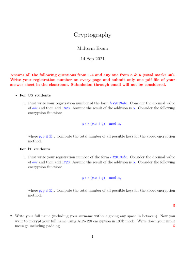 Mid Term 2021 | PDF | Cryptography | Bit