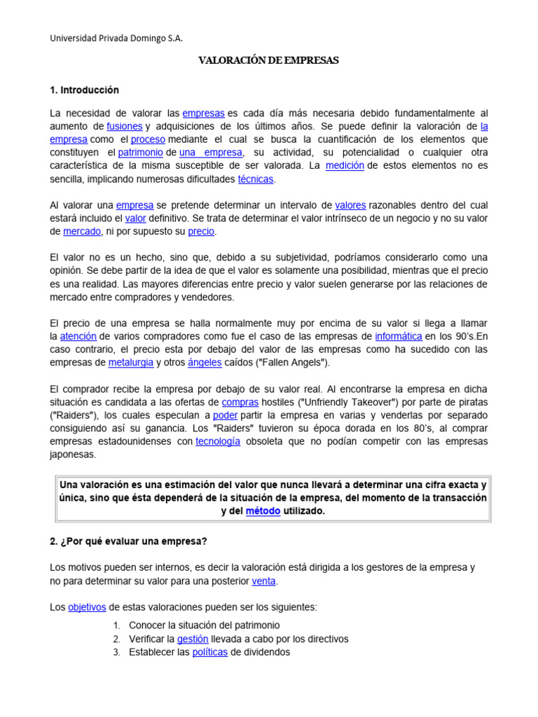 Tema - Valoración de Empresas | PDF | Flujo de caja descontado | Hoja ...