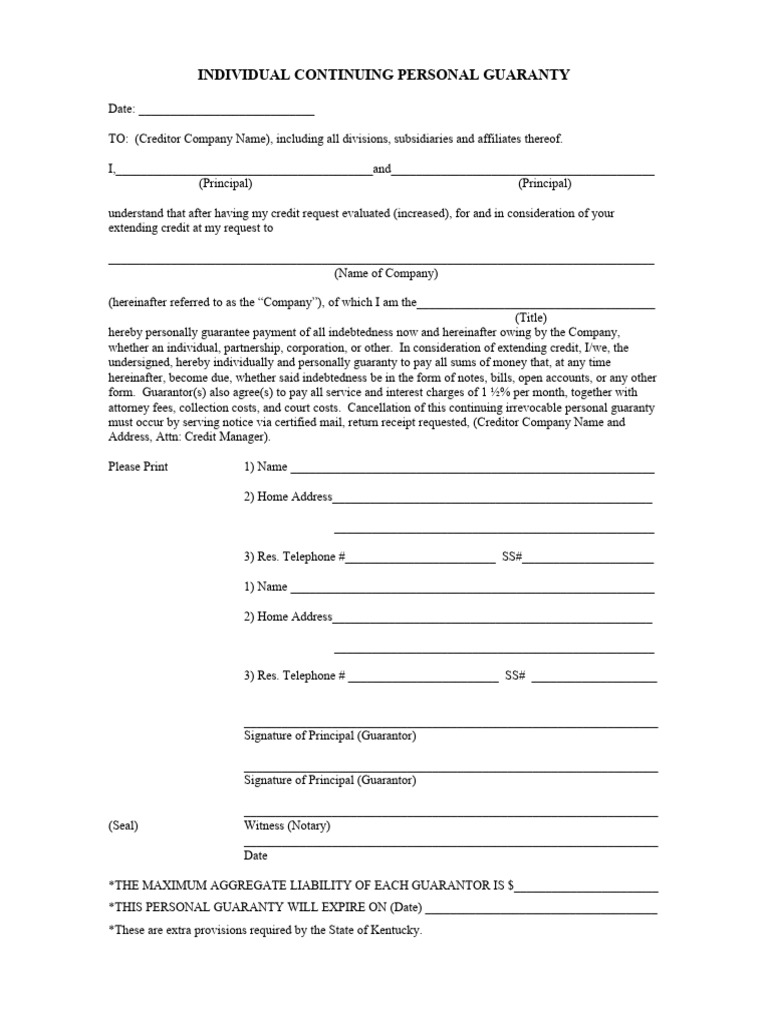 Personal Guaranty Agreement Template | PDF | Guarantee | Surety