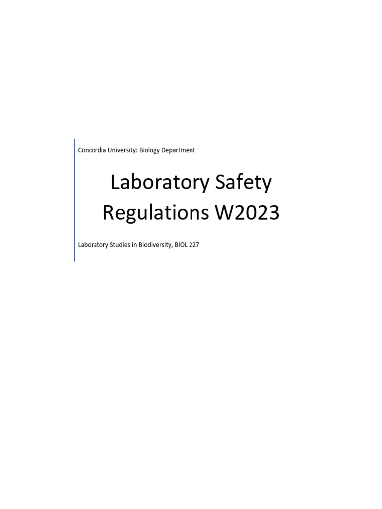Laboratory Safety Regulations W2023 BIOL227 PDF Laboratories Injury