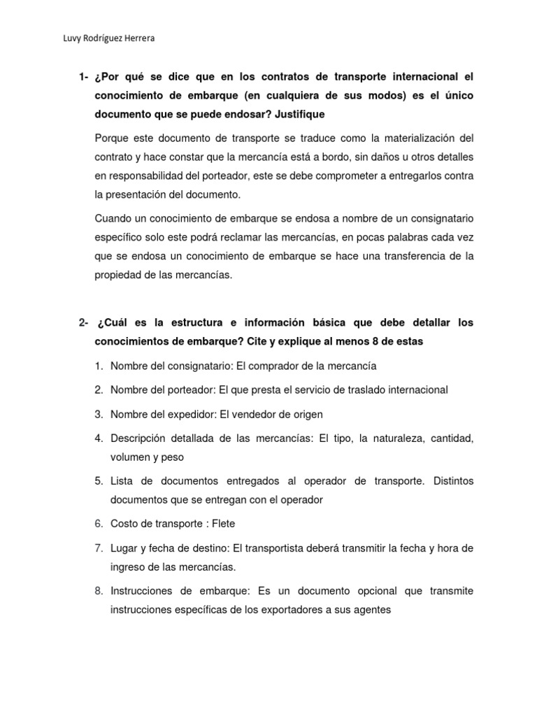 Trabajo Conocimiento De Embarque Pdf