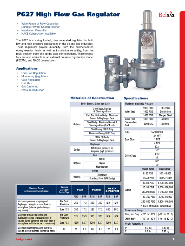 P627 High Flow Gas Regulator Overview | PDF | Valve | Mechanical ...