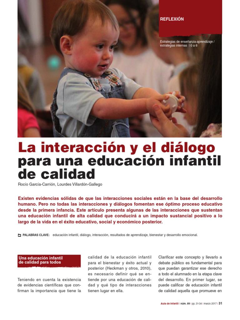 Interacciones de Calidad en Educación Infantil | PDF | Educación de la ...