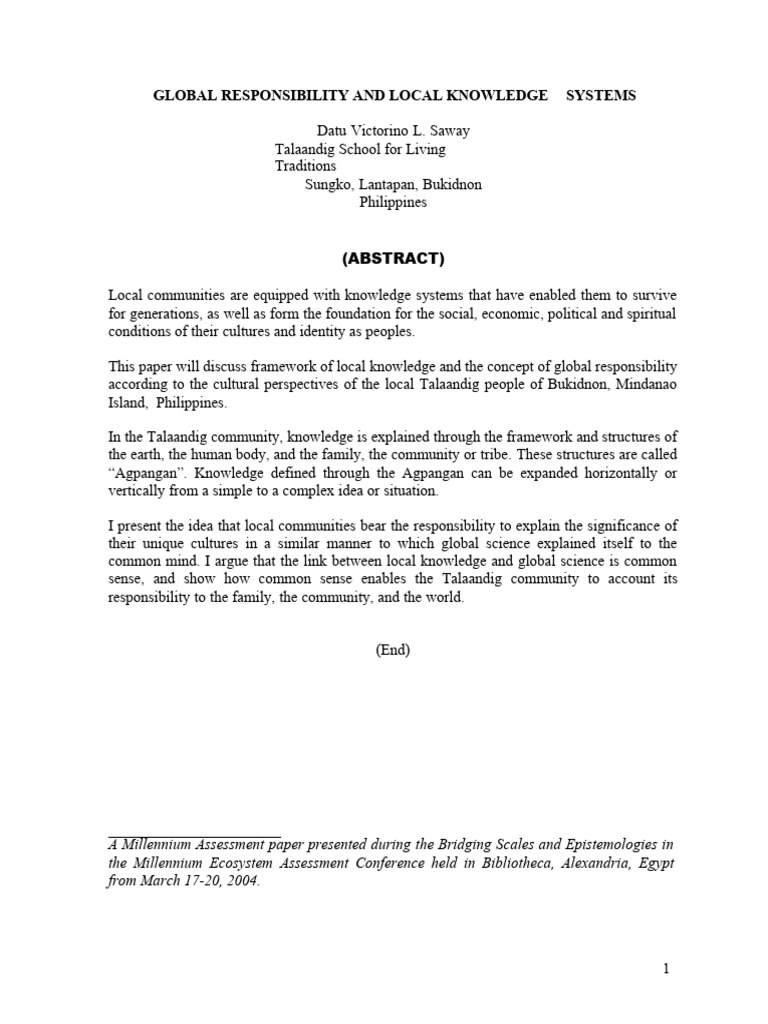 Global responsibility and local knowledge systems pdf knowledge