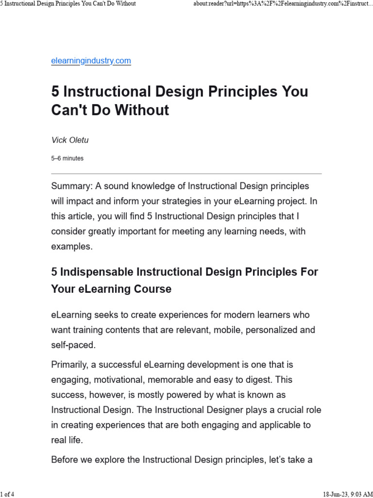 5 Instructional Design Principles You Can't Do Without | PDF ...