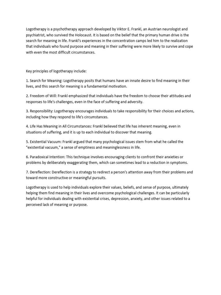 Understanding Logotherapy Principles | PDF | Psychotherapy | Cognitive ...