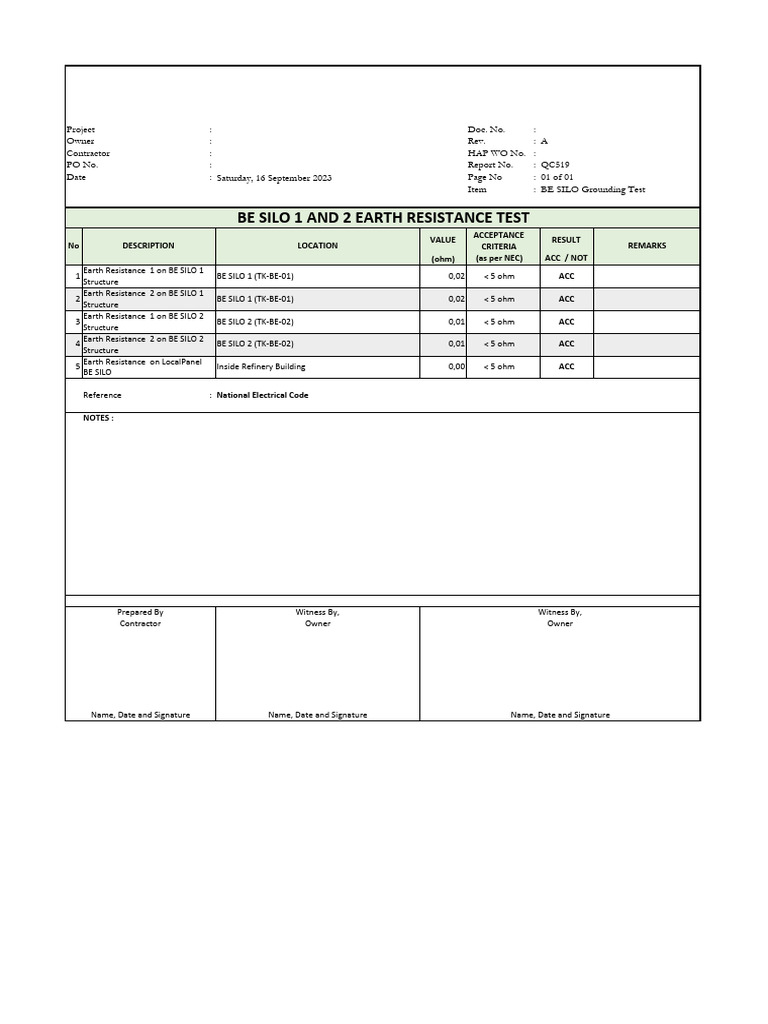 Grounding Test Form PDF Electrical Engineering Electricity