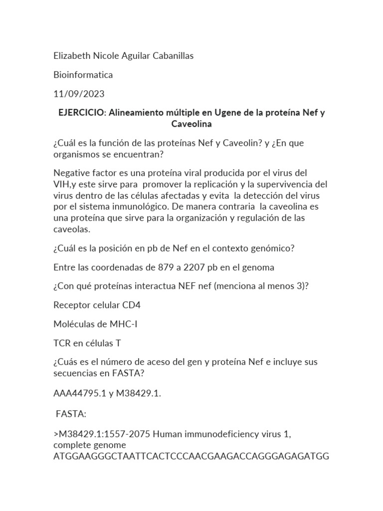 Alineamiento Múltiple en Ugene de La Proteína Nef y Caveolina | PDF ...