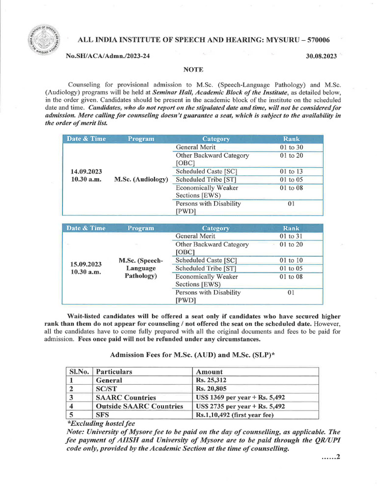 MSC Aud and MSC SLP Couselling Note | PDF