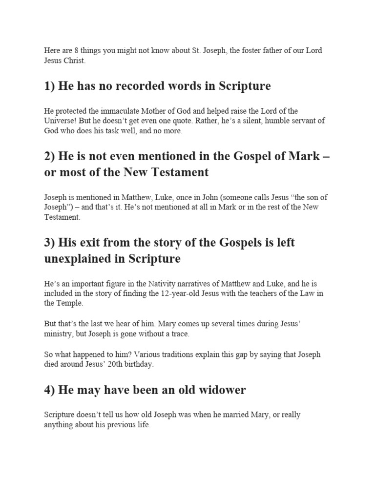 Interesting Stories About St Joseph