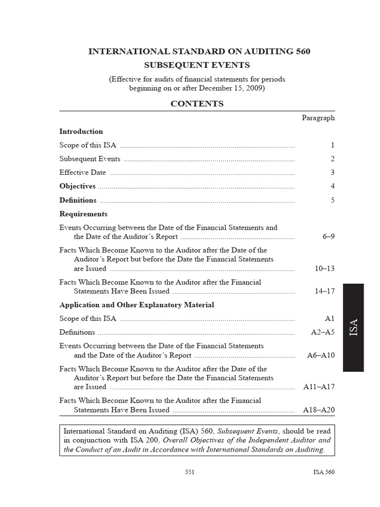 ISA 560: Subsequent Events Audit Standards | PDF | Auditor's Report ...