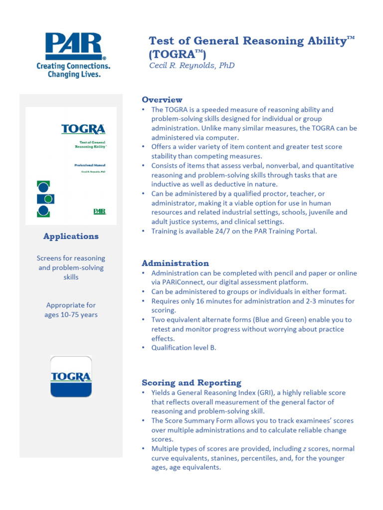 Fact Sheet TOGRA | PDF | Validity (Statistics) | Psychology
