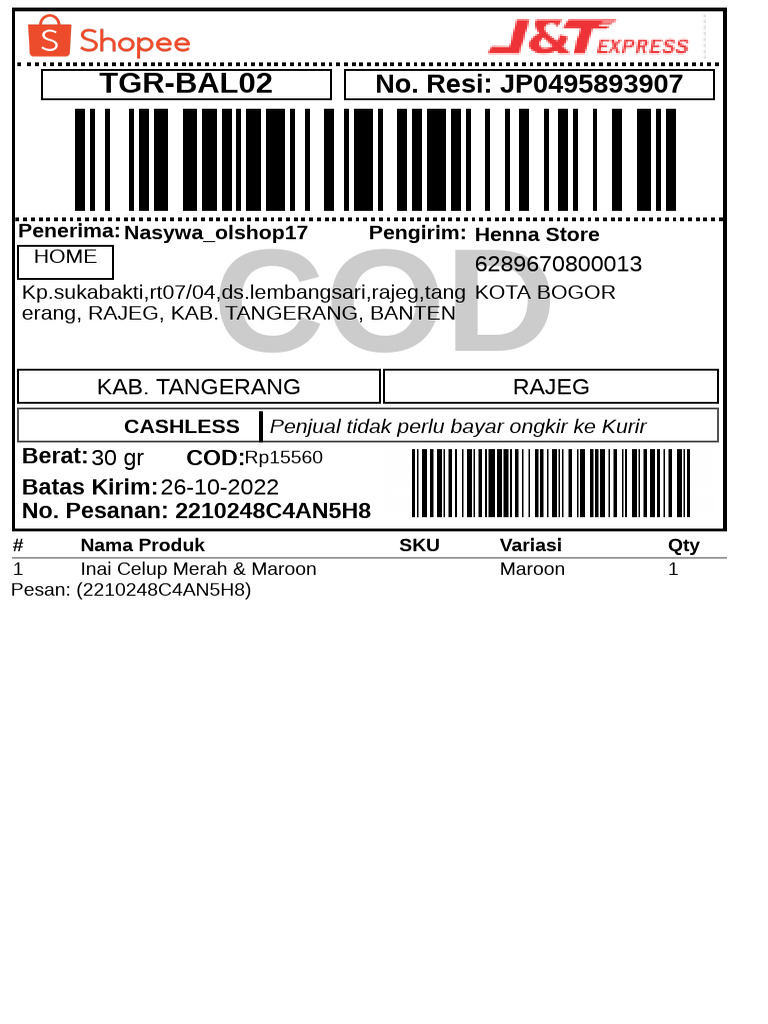 Label Pengiriman - Reguler - 2 | PDF