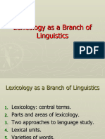 Lexicology As A Branch of Linguistics