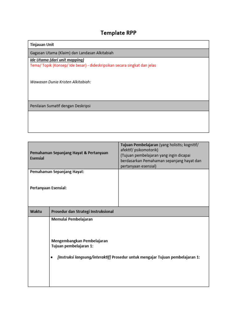 Template RPP TC | PDF