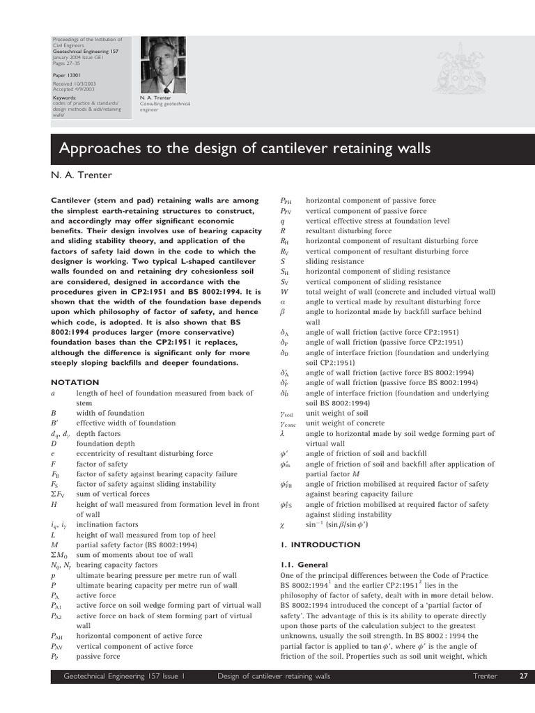 Designing Cantilever Retaining Walls | PDF | Geotechnical Engineering ...