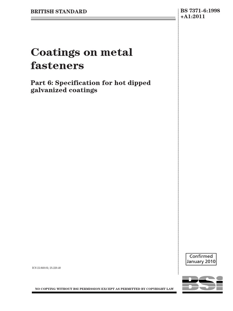 BS 7371-6-1998 & A1-2011 - (Coating On Metal Fasteners - Part-6 Hot ...