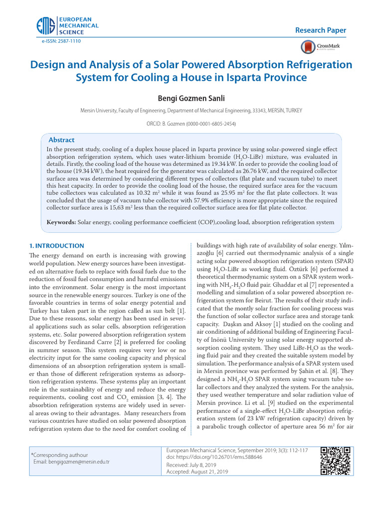Solar-Powered Absorption Cooling System | PDF | Refrigeration | Solar ...