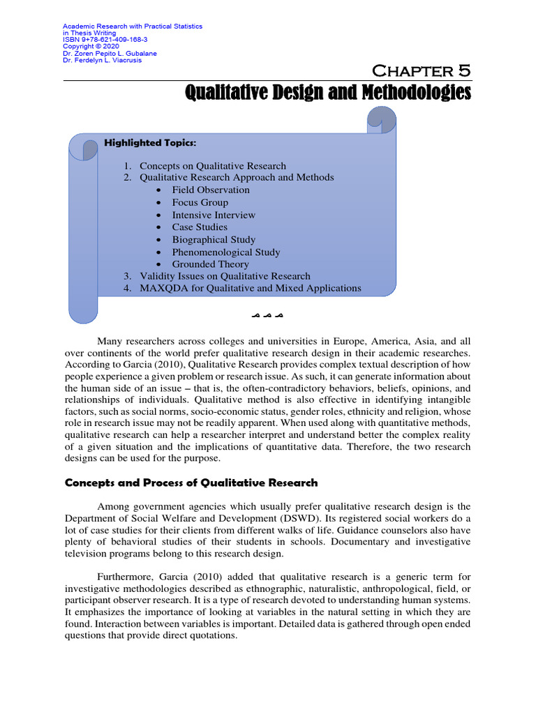 Chapter 5 Qualitative Research and Methodology | PDF | Methodology ...
