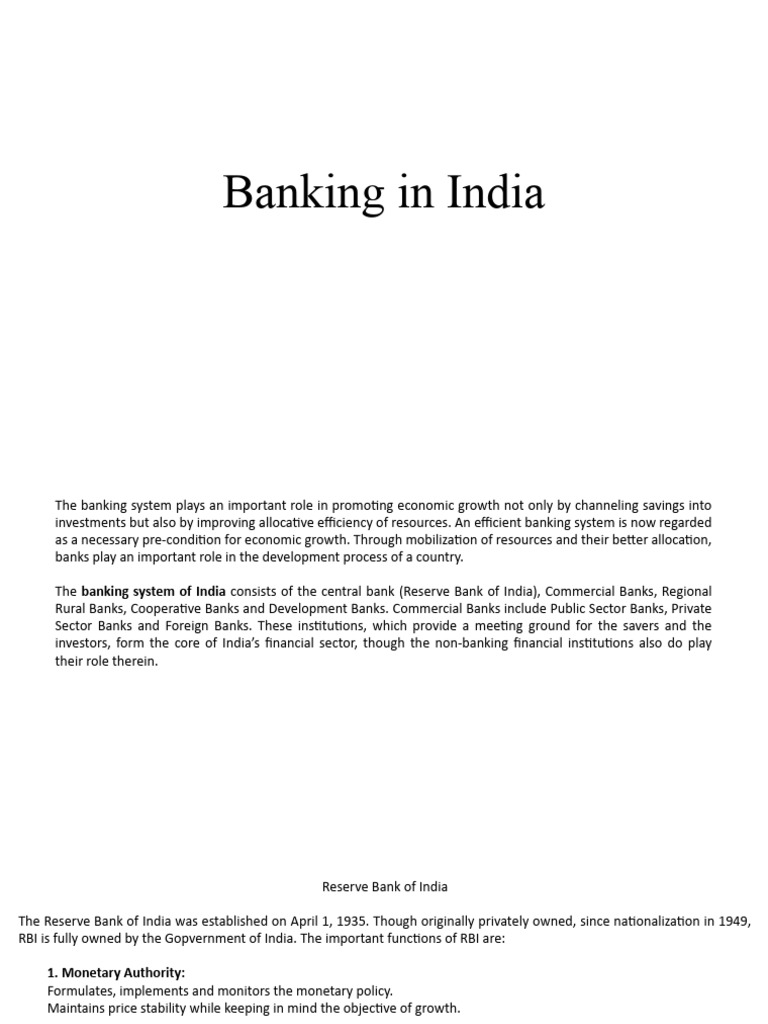 Banking in India PDF Banks Reserve Bank Of India