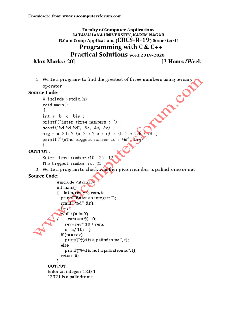 C & C++ Sem 2 Practical Solutions | Descargar gratis PDF | Matrix ...