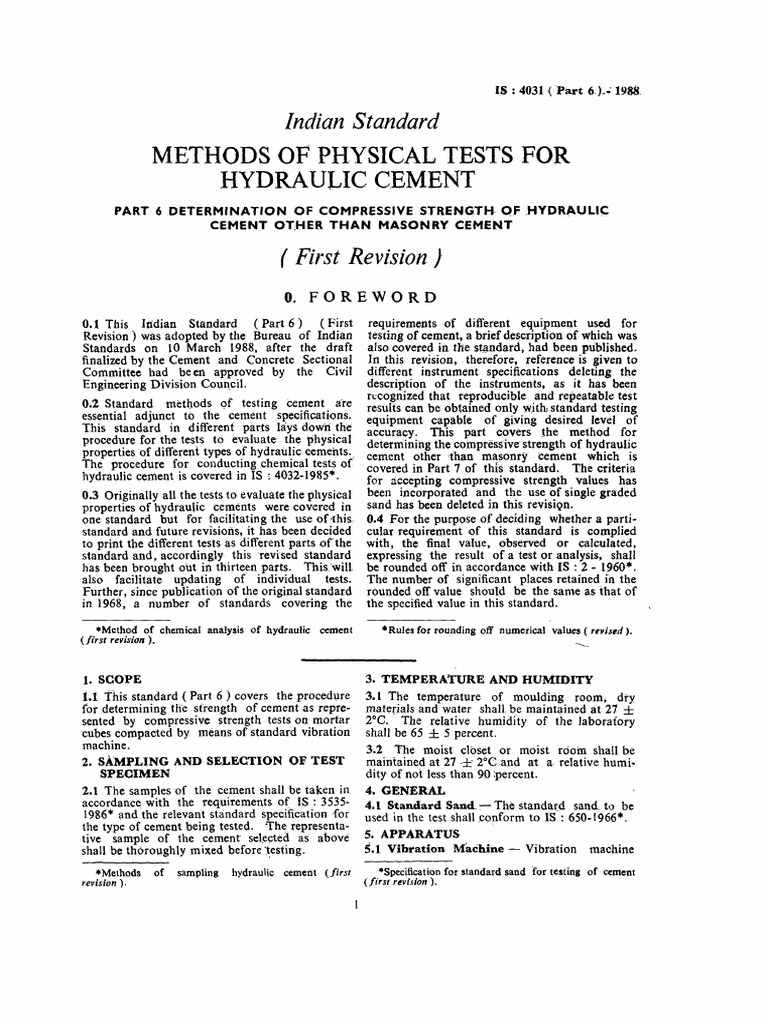 Methods of Physical Tests For Hydraulic Cement Indian Standard