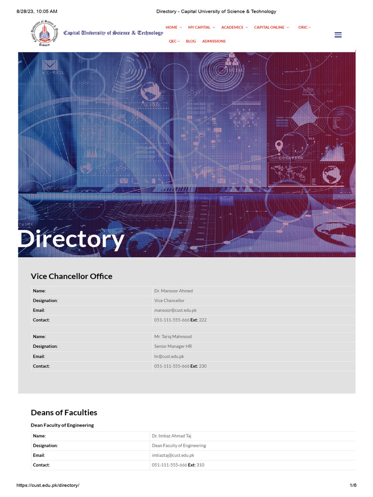 CUST Contact Directory and Admissions Info | PDF | Technology & Engineering