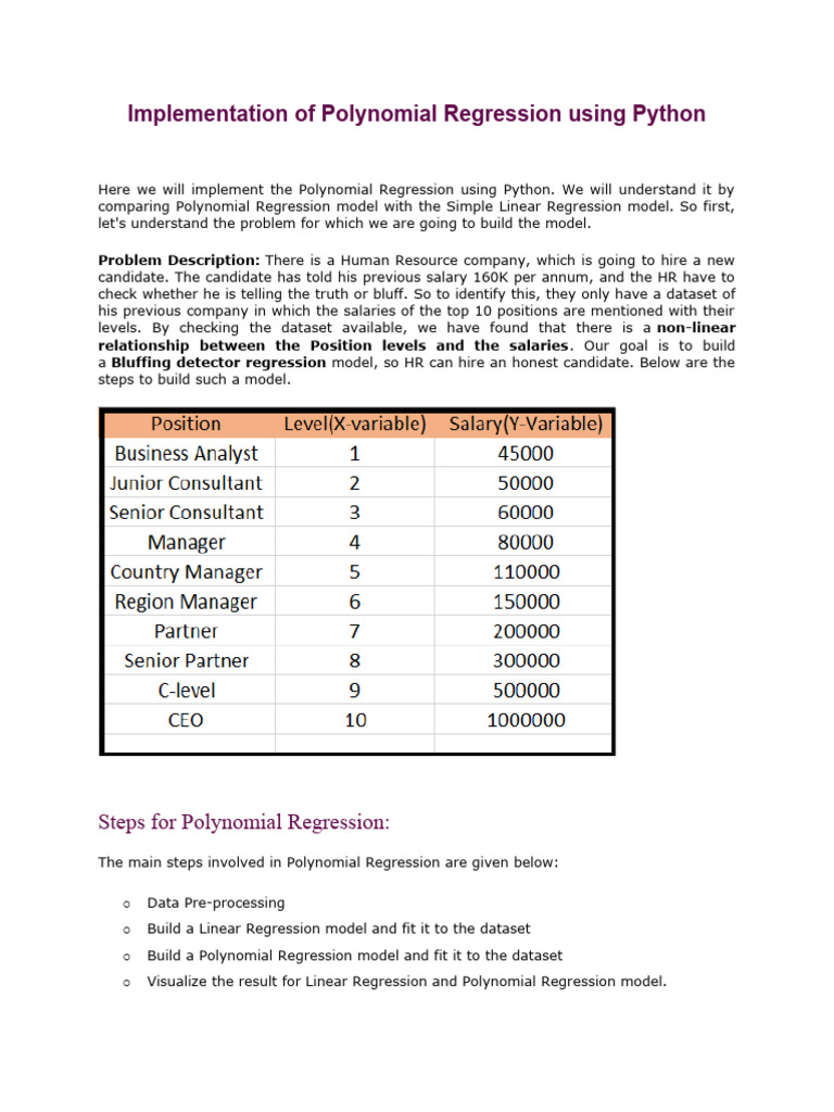 2.3 ML (Implementation of Polynomial Regression Using Python) | PDF ...