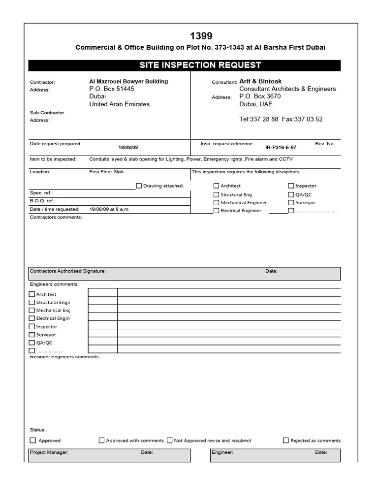 Site Inspection Request: Commercial & Office Building On Plot No. 373 ...