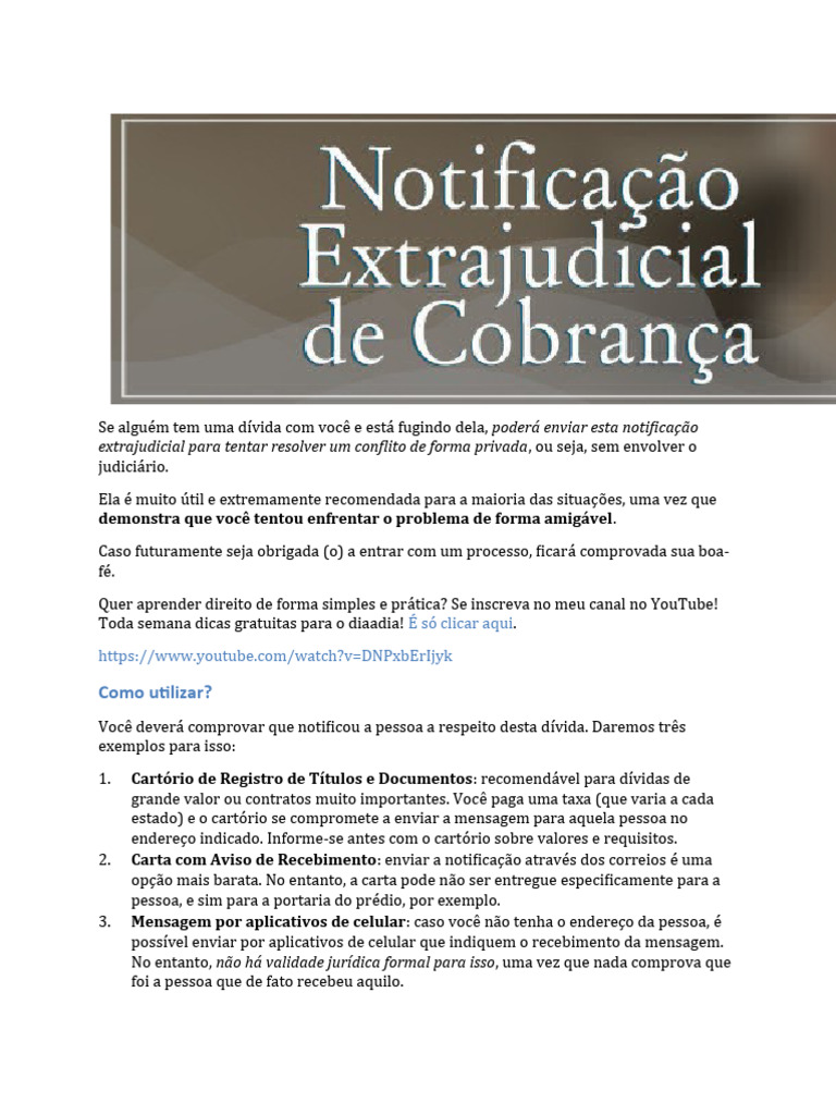 Modelo de Notificação Extrajudicial de Cobrança | PDF | Direito