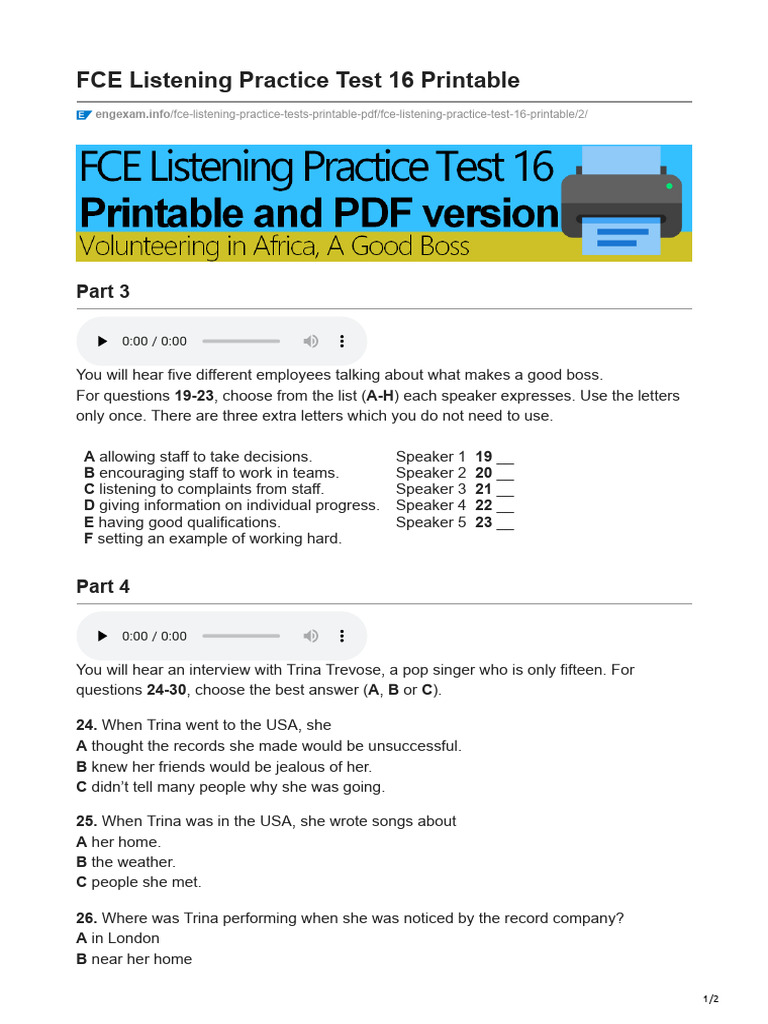 Engexam Info Fce Listening Practice Test 16 Printable Pdf