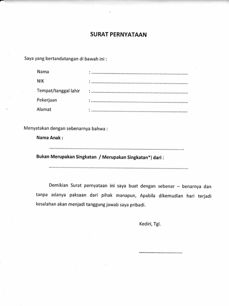 Surat Pernyataan Singkatan Nama PDF