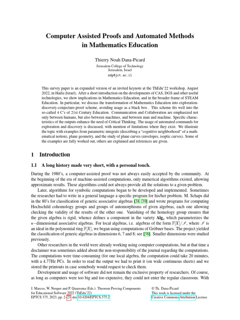 Computer-Assisted Proofs in Math Education | PDF | Equations | Mathematics
