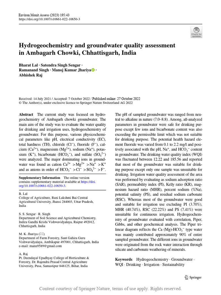 Hydrogeochemistry and Groundwater Quality Assessme | PDF | Water ...