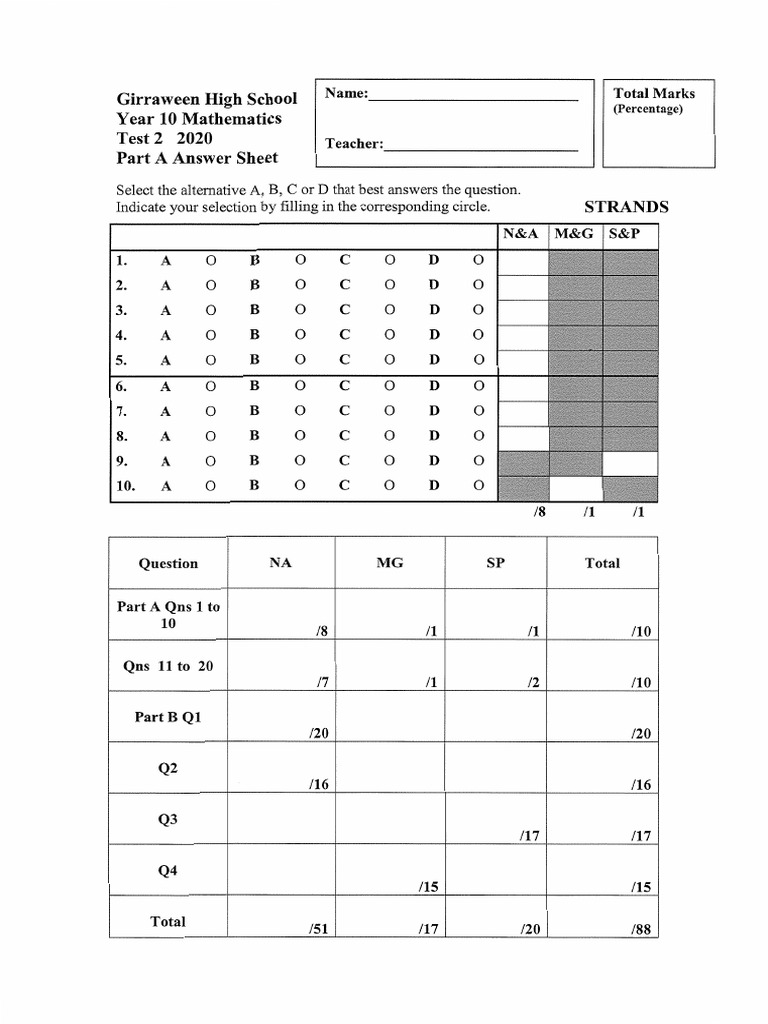 Year 10 Mathematics Test 2 Answers | PDF | Euclidean Geometry ...