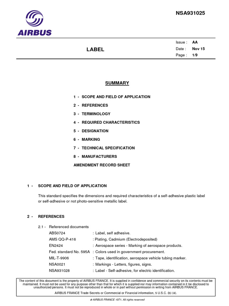 NSA931025 (Label) | PDF | Materials