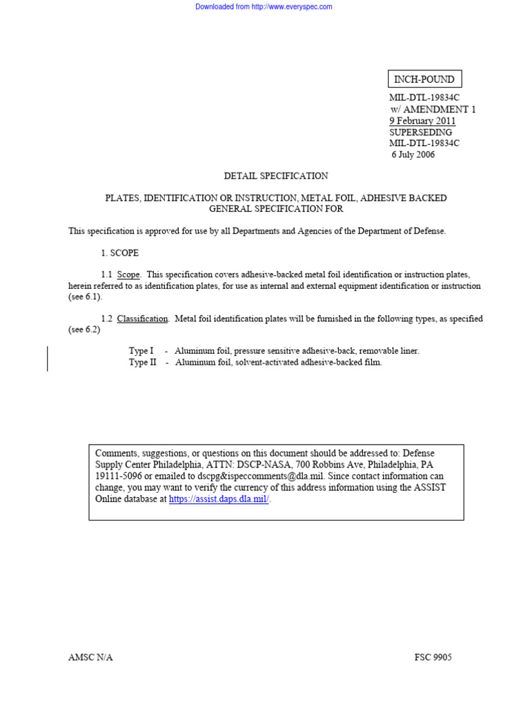 Mil DTL 19834c Amendment 1 | PDF | Packaging And Labeling ...