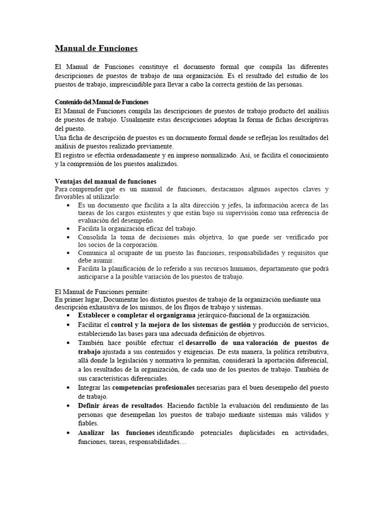 Manual de Funciones | PDF | Gestión de recursos humanos | Business