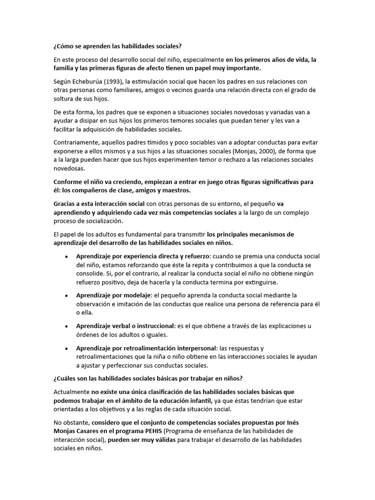 Desarrollo de habilidades sociales en niños | PDF | Aprendizaje ...