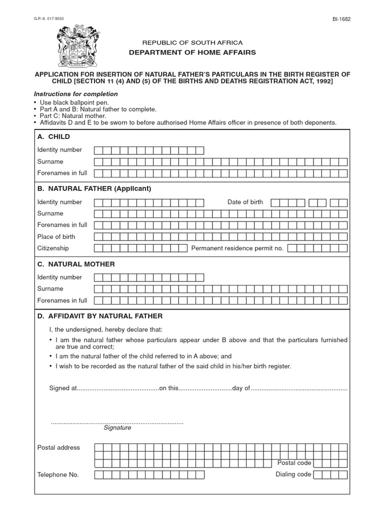 Application for Father's Details in Birth Register | PDF | Affidavit ...