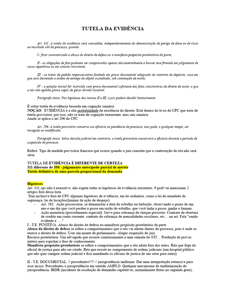 Tutela da Evidência no CPC: Aspectos e Requisitos | PDF | Julgamento ...