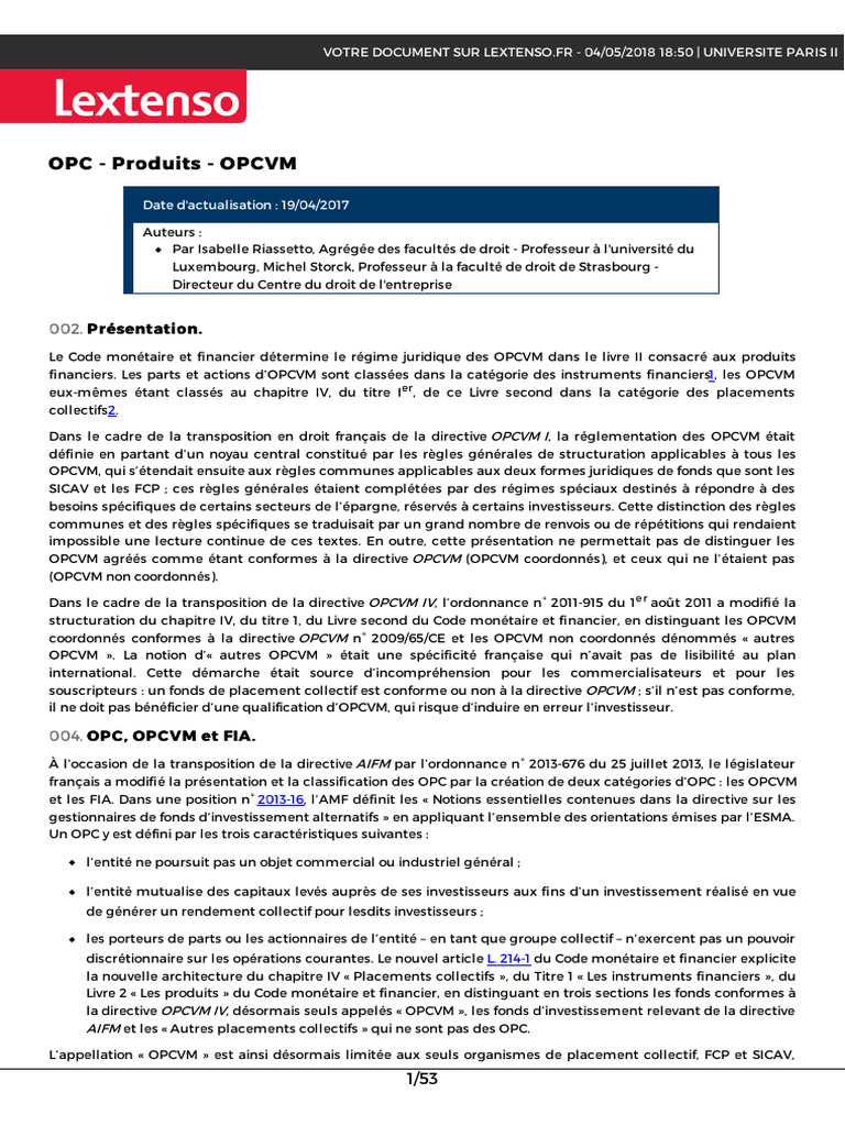 OPC - Produits - OPCVM | PDF | Action (Finance) | Actionnaire