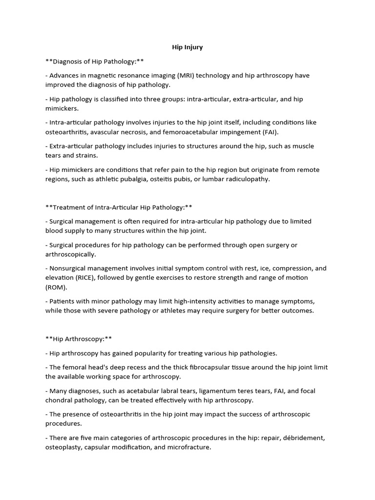 Hip Injury PDF Osteoarthritis Physical Therapy