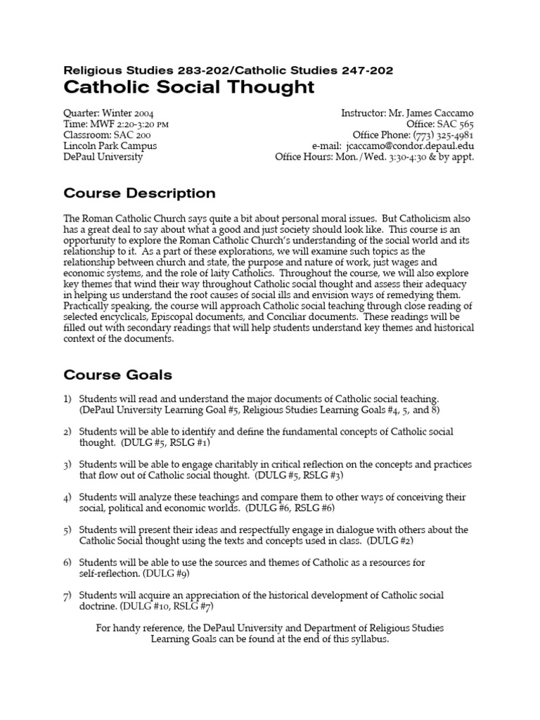 Catholic Social Thought: Course Description | Download Free PDF ...