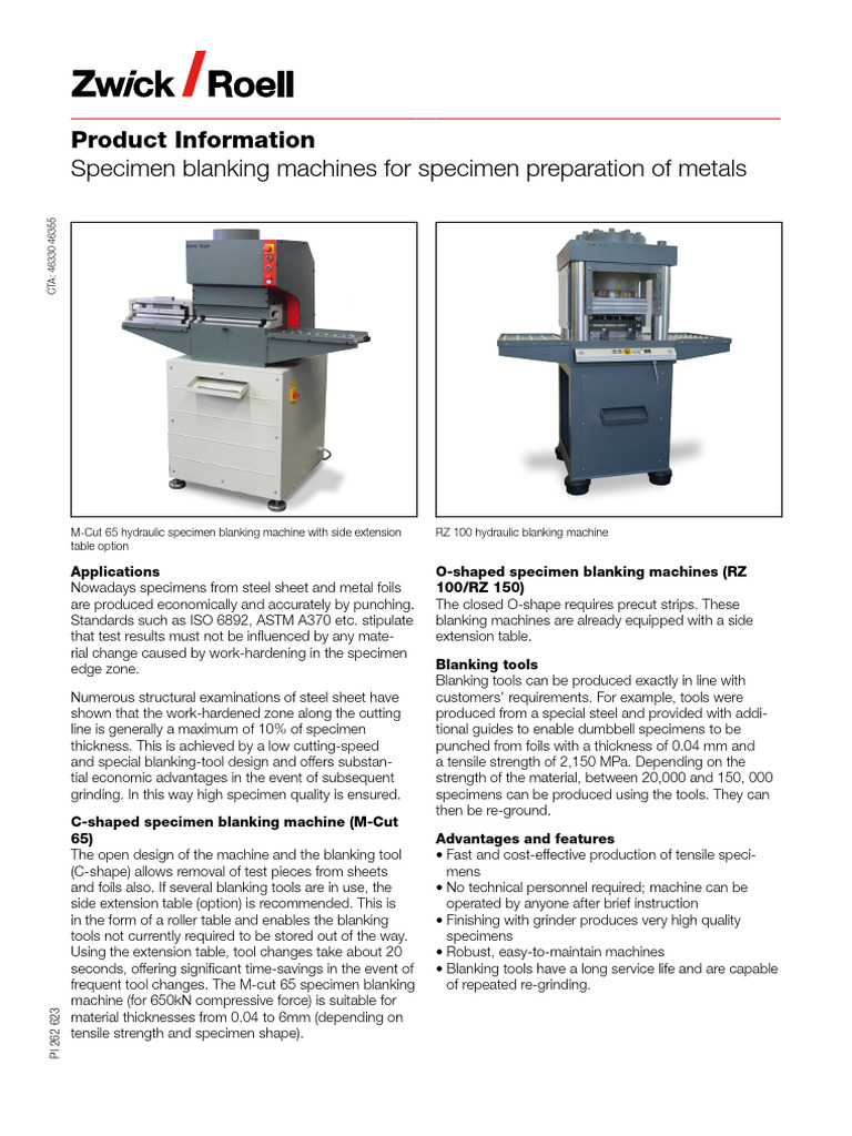 17 262 Specimen Blanking Machines for Specimen Preparation of Metals PI ...