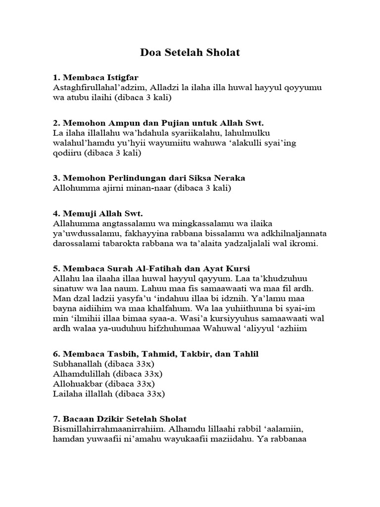 Doa Setelah Sholat 5 Waktu Pdf