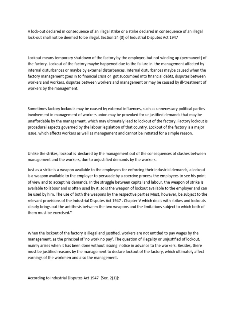 Understanding Lockouts in Labour Law | PDF | Lockout (Industry ...